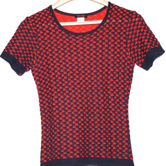 CHRISTIAN LACROIX BAZAR Red Top Blue Knit Overlay Pullover Made in France Sz M